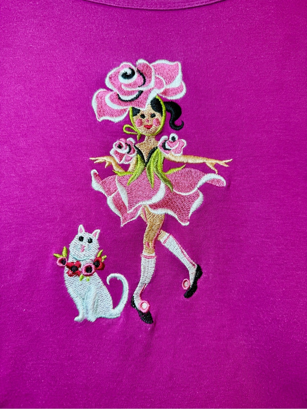 Vintage Bob Mackie Wearable Art Embroidered Shirt Medium Ballerina and Cat 90s